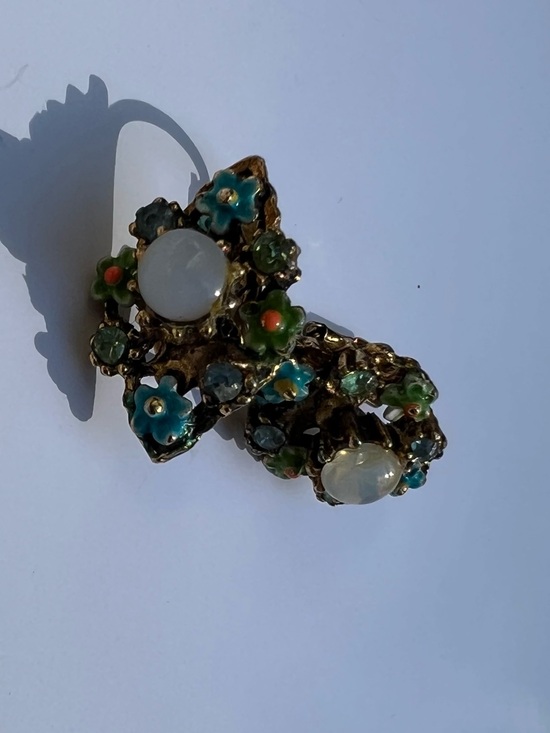 Jewelry - Gold-Tone Floral Clip-On Earrings with Opal-Effect Centers in Green & Blue